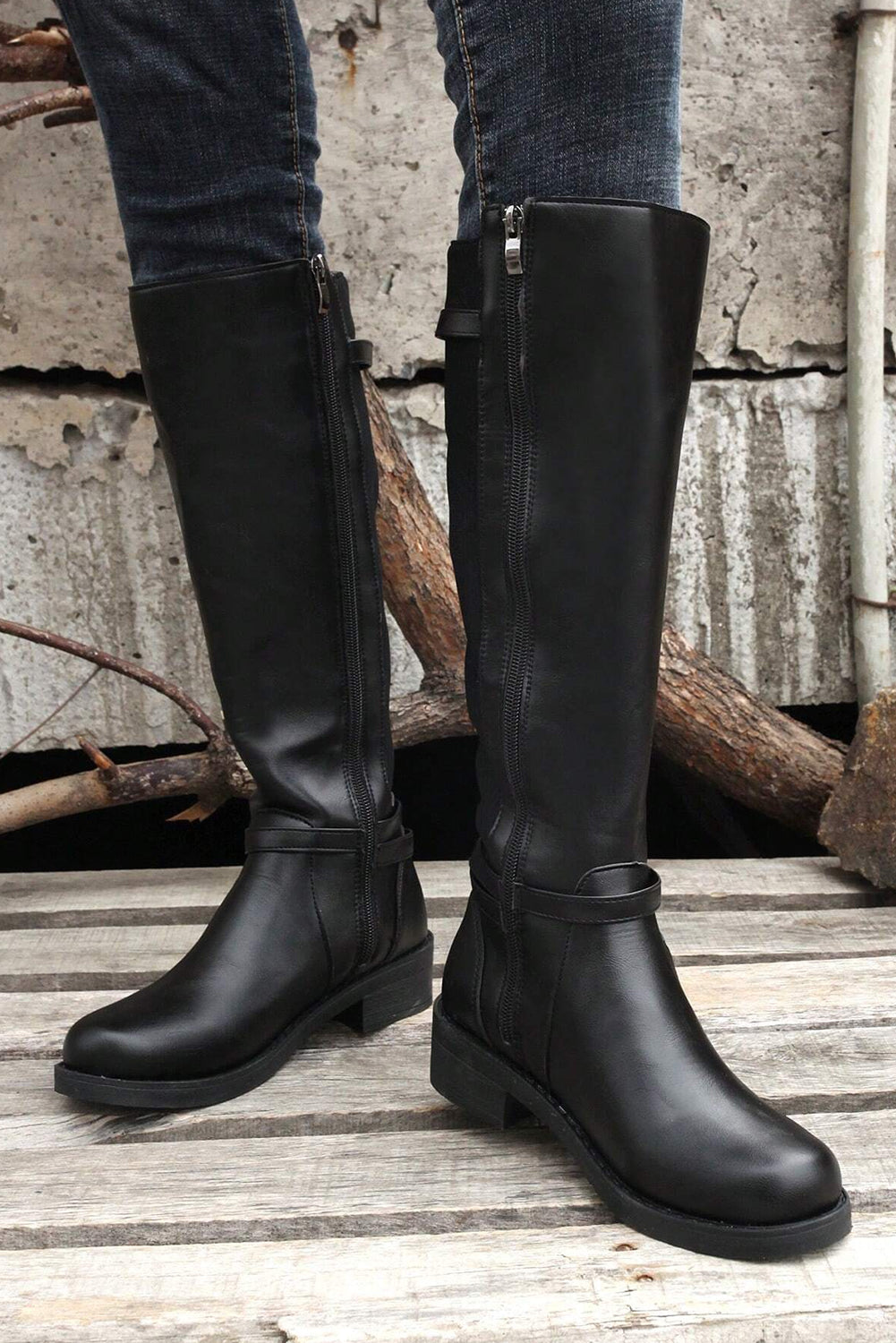 Josie Zipper Knee High Low Heel Boots-1