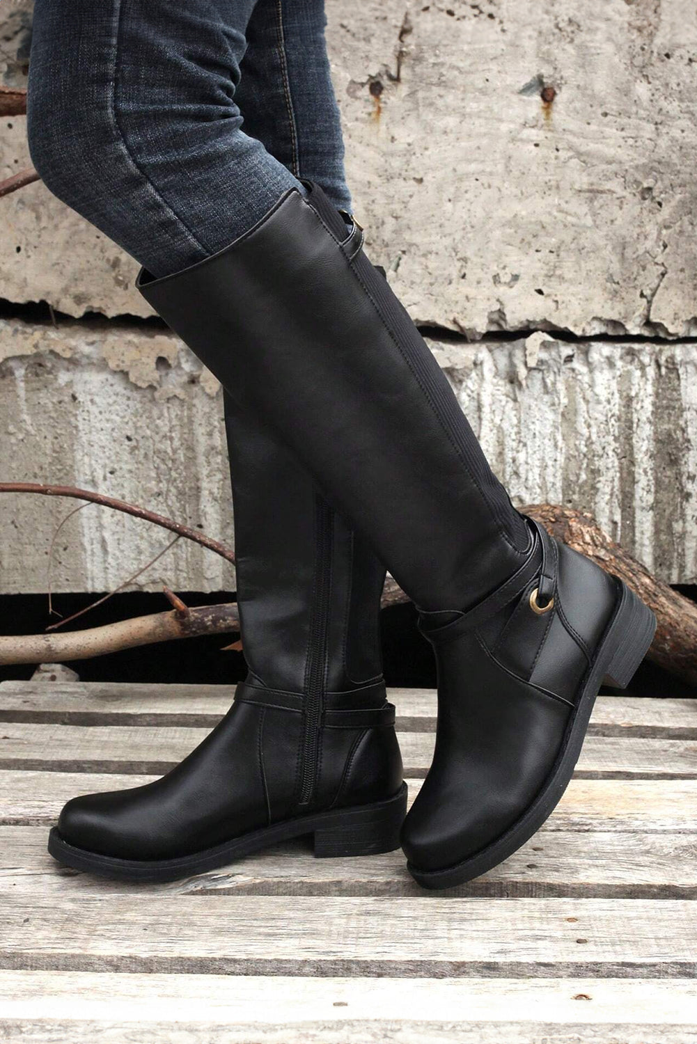 Josie Zipper Knee High Low Heel Boots-2