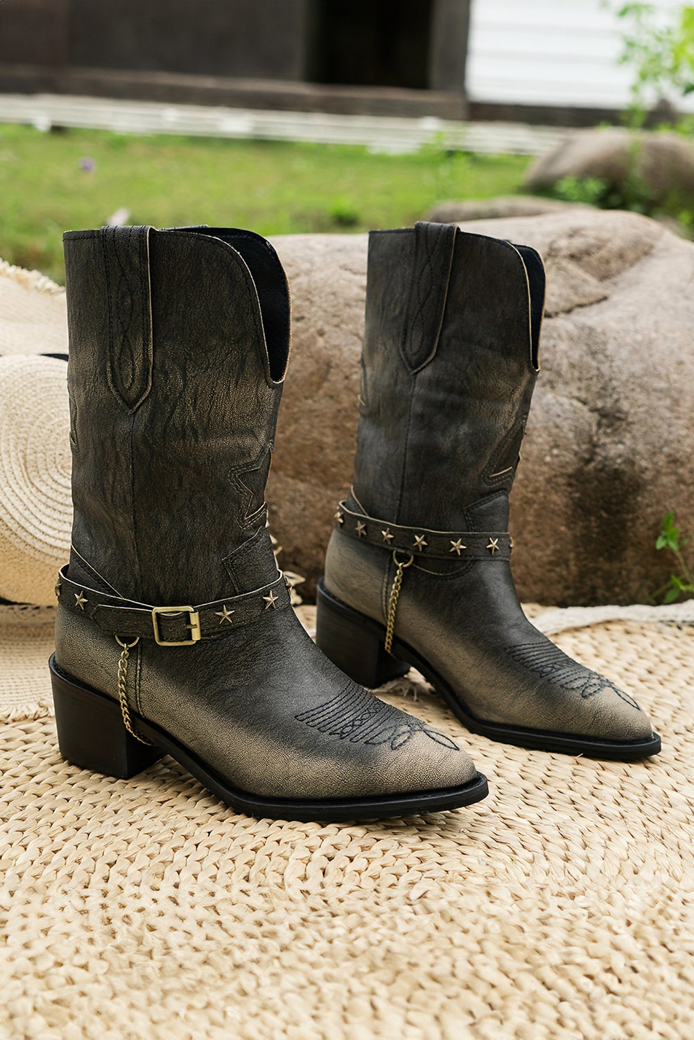 Starry Western Distressed Boots