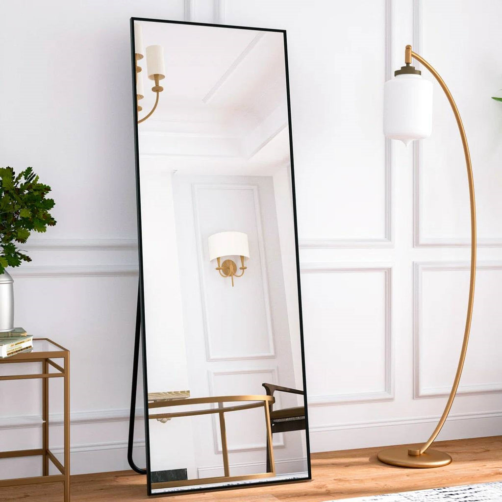 Black 64-inch Full Length Floor Mirror with Stand and Wall Mounting Holes