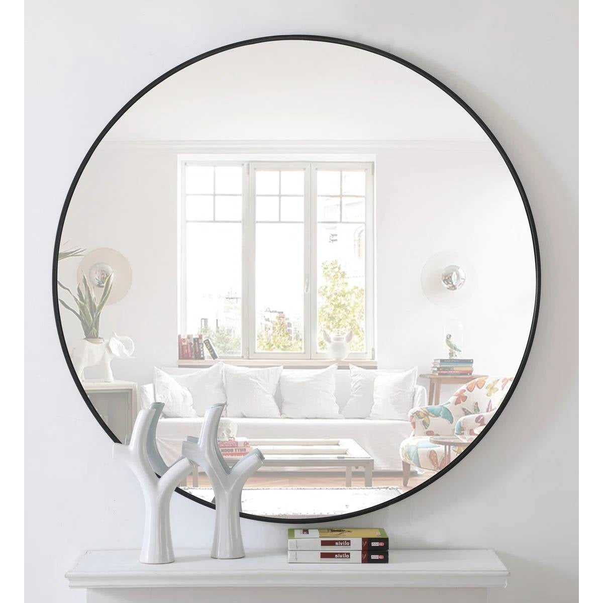 Round 39-inch Wall Mirror in Black - Living Room Bedroom Accent Bathroom Mirror-0