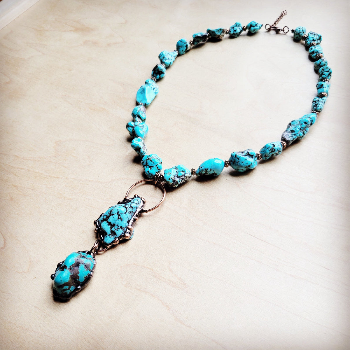 Blue Turquoise Necklace w/ Soldered Turquoise Pendant-1
