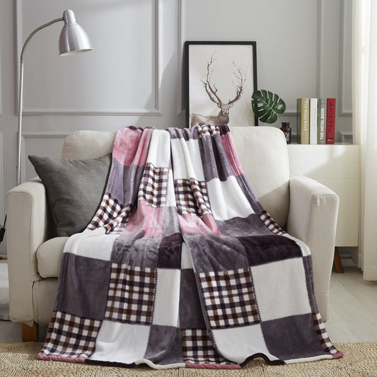 Tache Autumn Muave Purple Pink Farmhouse Super Soft Plaid Patchwork Throw Blanket (4022)-0