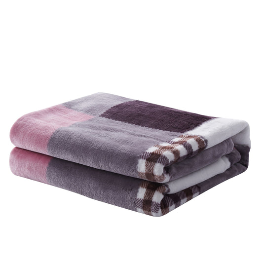 Tache Autumn Muave Purple Pink Farmhouse Super Soft Plaid Patchwork Throw Blanket (4022)-1