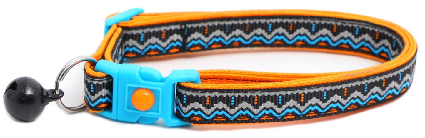 Blue and Orange Aztec Breakaway Cat Collar-1