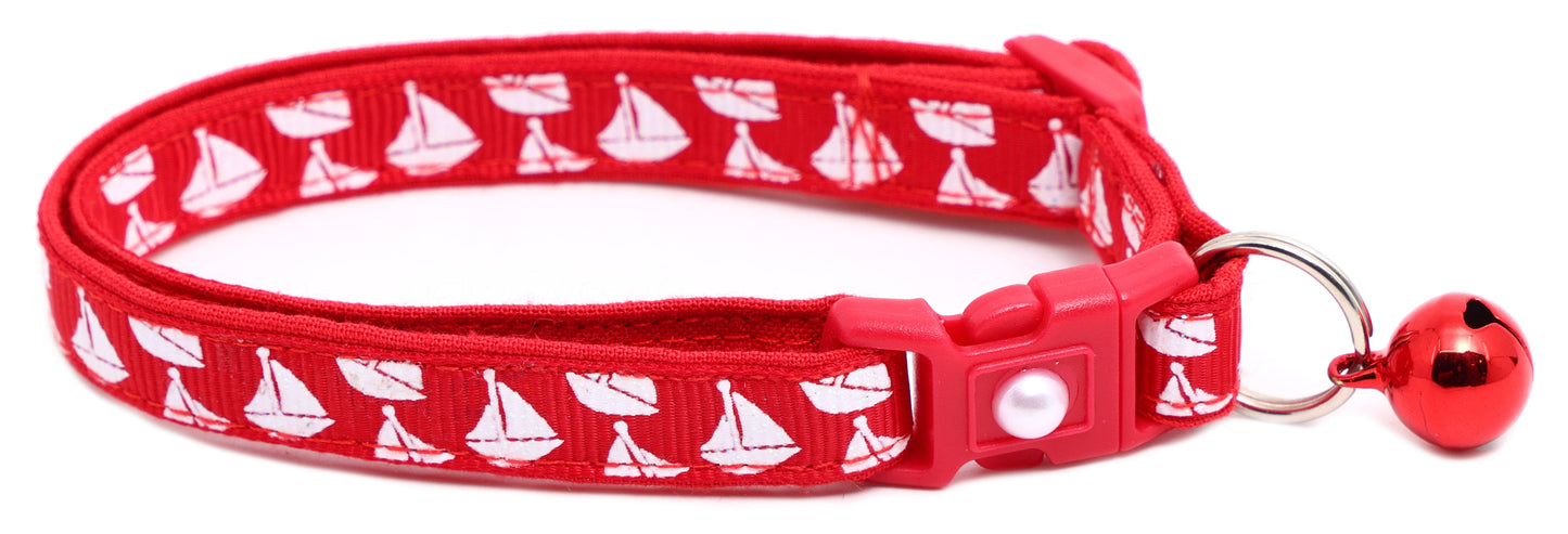Sailboats on Red Breakaway Cat Collar