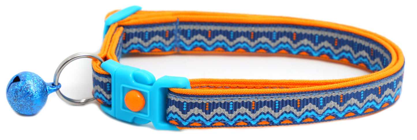 Blue and Orange Aztec Breakaway Cat Collar-9