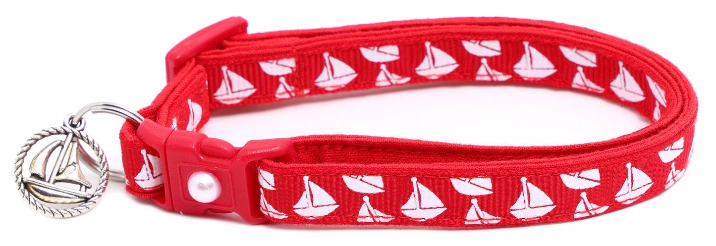 Sailboats on Red Breakaway Cat Collar