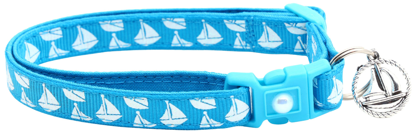 Sailboats on Red Breakaway Cat Collar