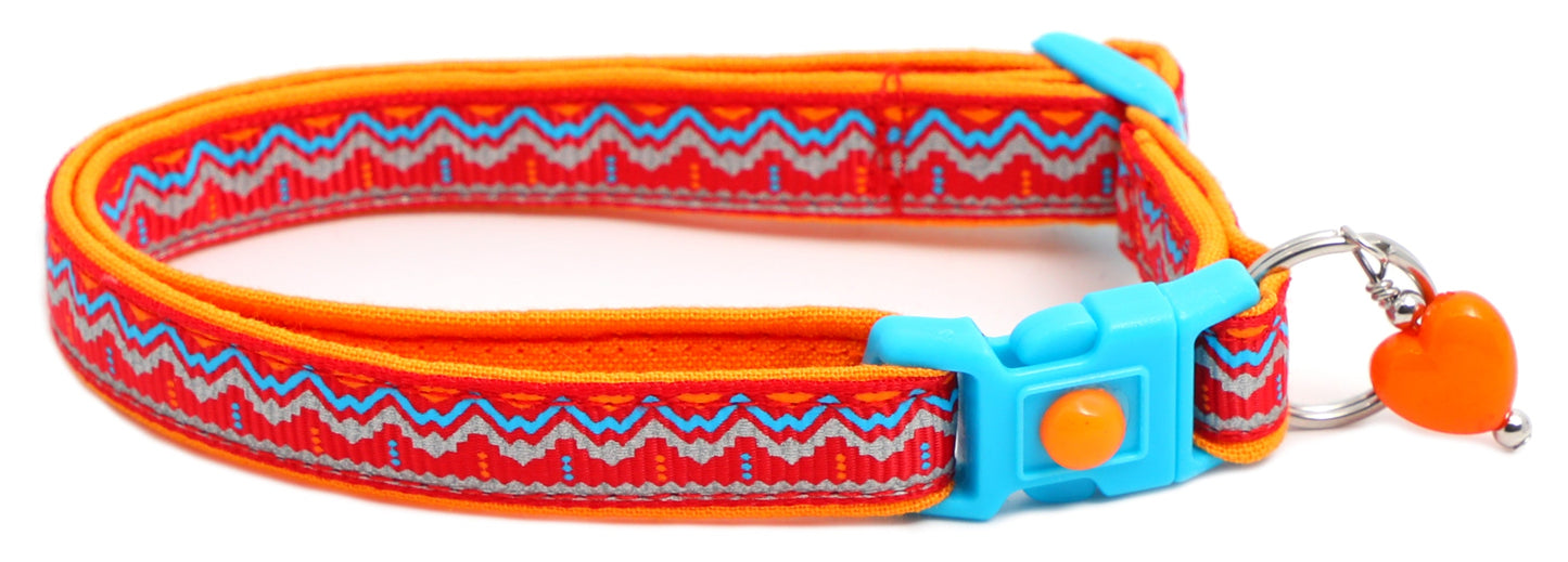 Blue and Orange Aztec Breakaway Cat Collar-21