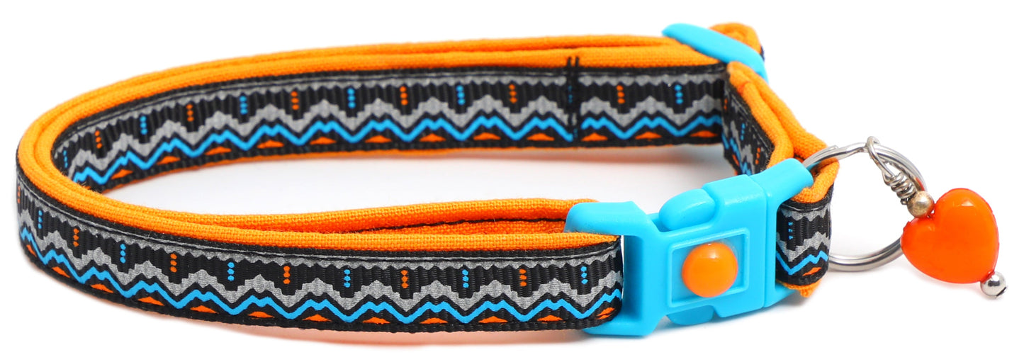Blue and Orange Aztec Breakaway Cat Collar-2