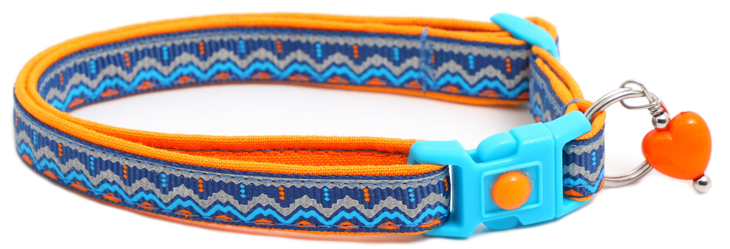 Blue and Orange Aztec Breakaway Cat Collar-18