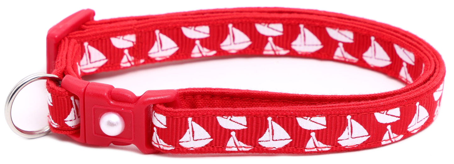 Sailboats on Red Breakaway Cat Collar