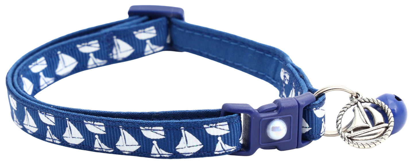 Sailboats on Red Breakaway Cat Collar