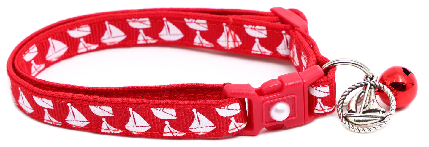Sailboats on Red Breakaway Cat Collar