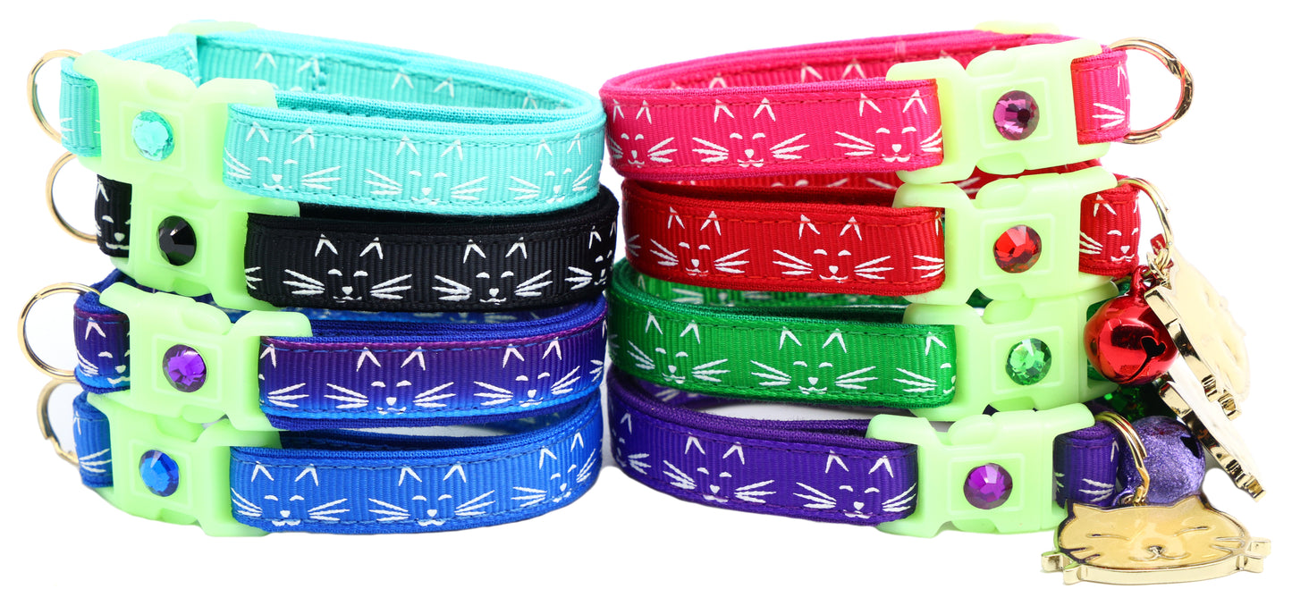 Glowing Cat Faces Breakaway Cat Collar-0