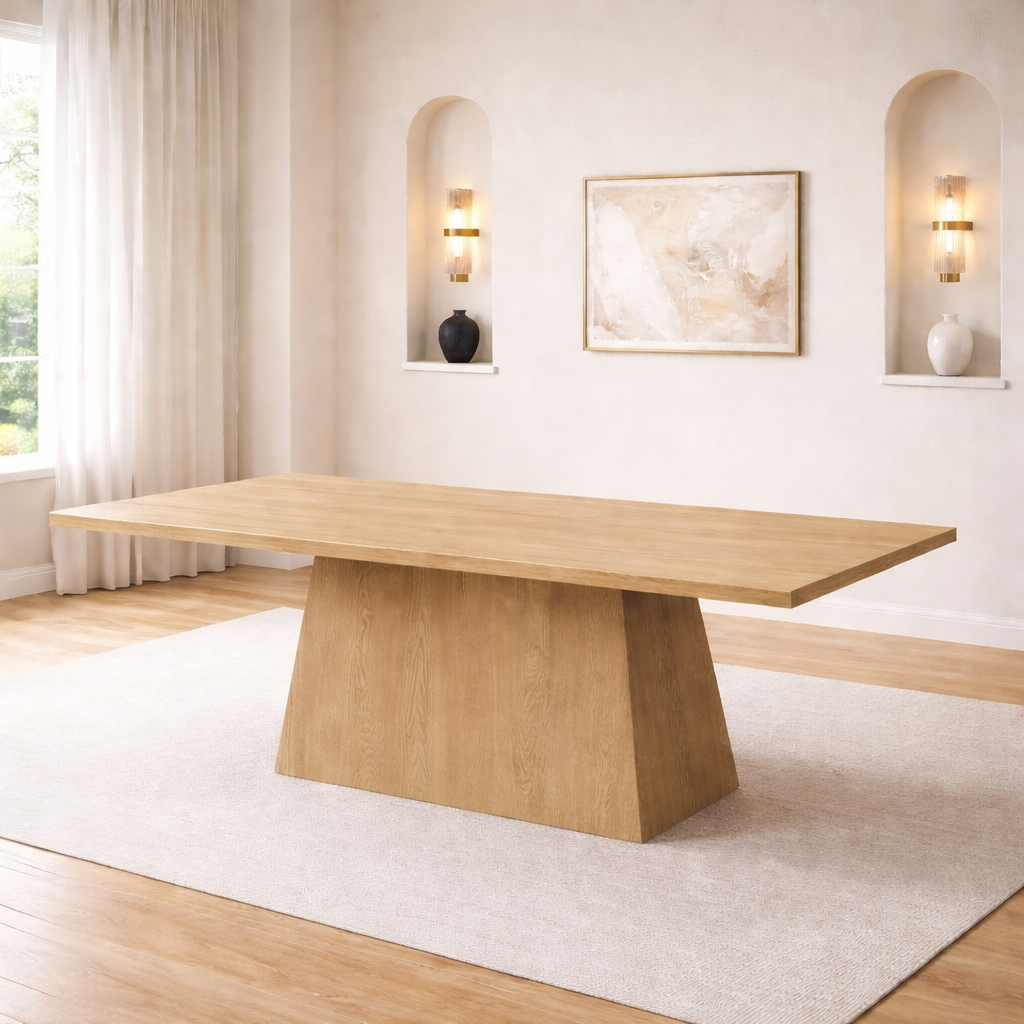 82" Walnut Finished Solid Wood Dining Table with 6 Fabric Upholstered Chairs Light Natural-3