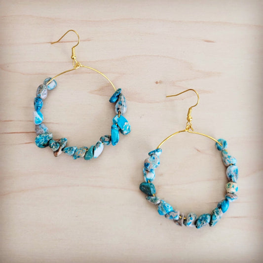 Beaded Hoop Earrings- Genuine Regalite Jasper-0