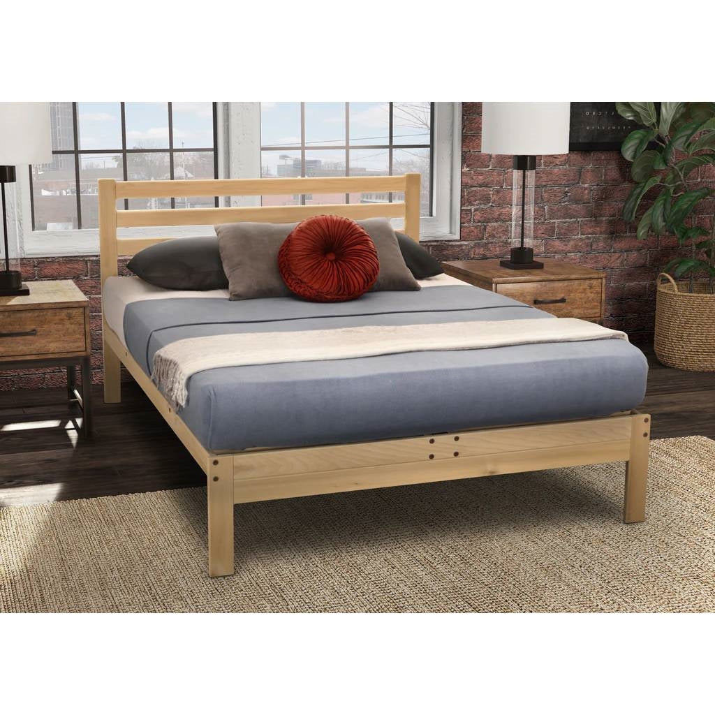 Full size Solid Wood Platform Bed Frame with Slatted Headboard - Made in USA-1