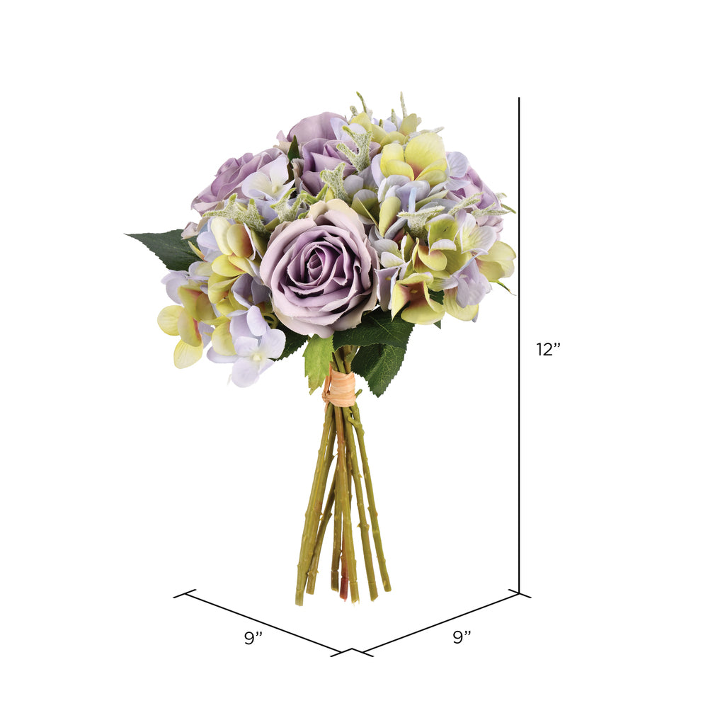 12" Artificial Violet Hydrangea and Rose Bouquet-0