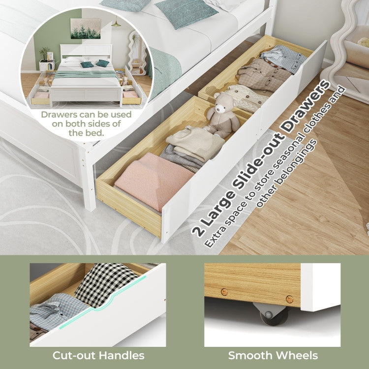 Full Size White Platform Bed Frame with 2 Storage Drawers-3