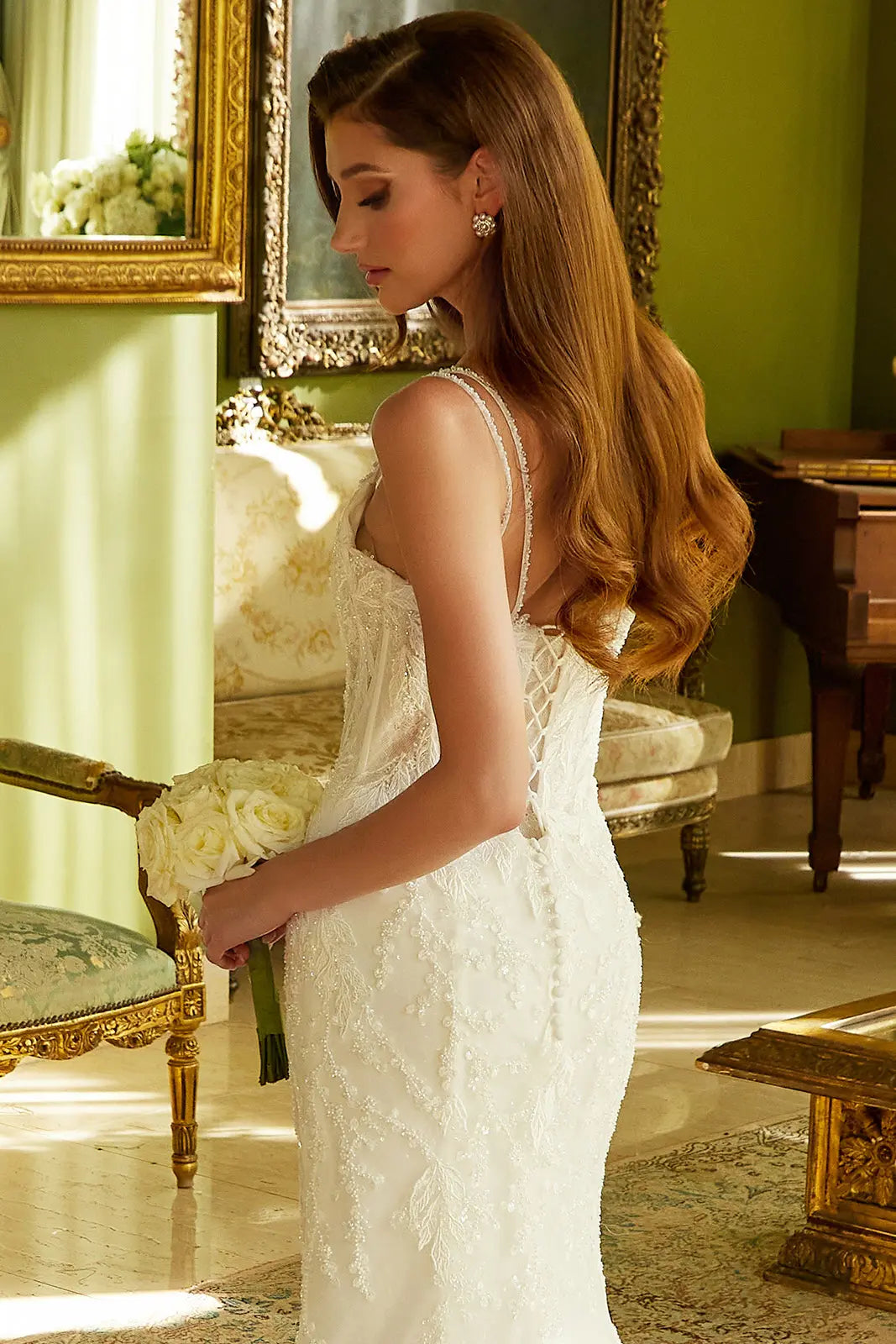 Fitted Wedding Dress A Double Spaghetti-Strap, V-Neckline Corset Bodice.-3