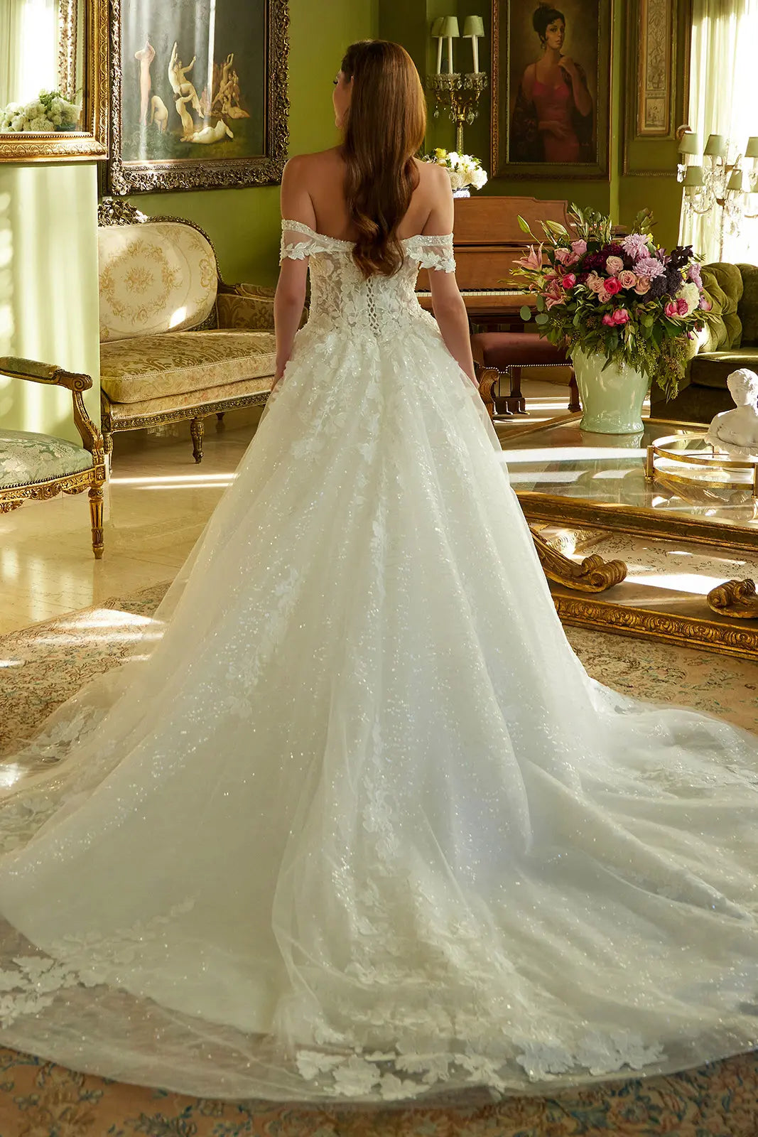 A-Line Wedding Dress With Off-The-Shoulder Detailing, Beading, Sequins And Floral Embroidery-1