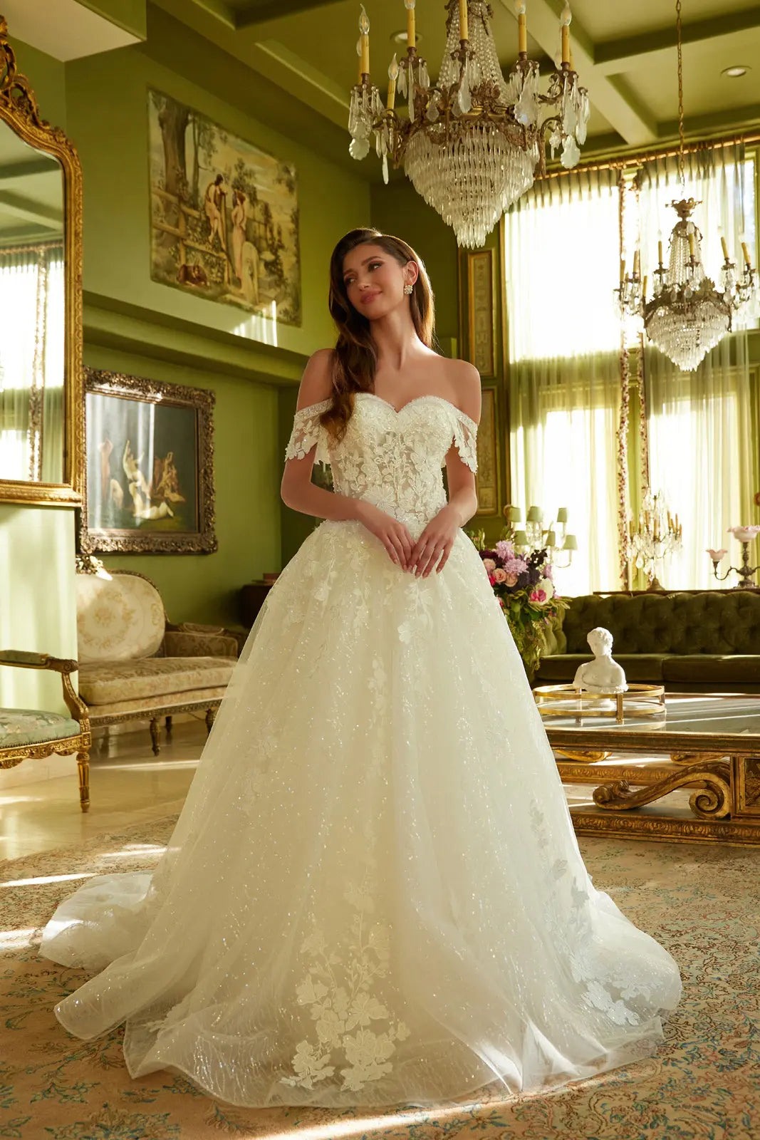 A-Line Wedding Dress With Off-The-Shoulder Detailing, Beading, Sequins And Floral Embroidery-4