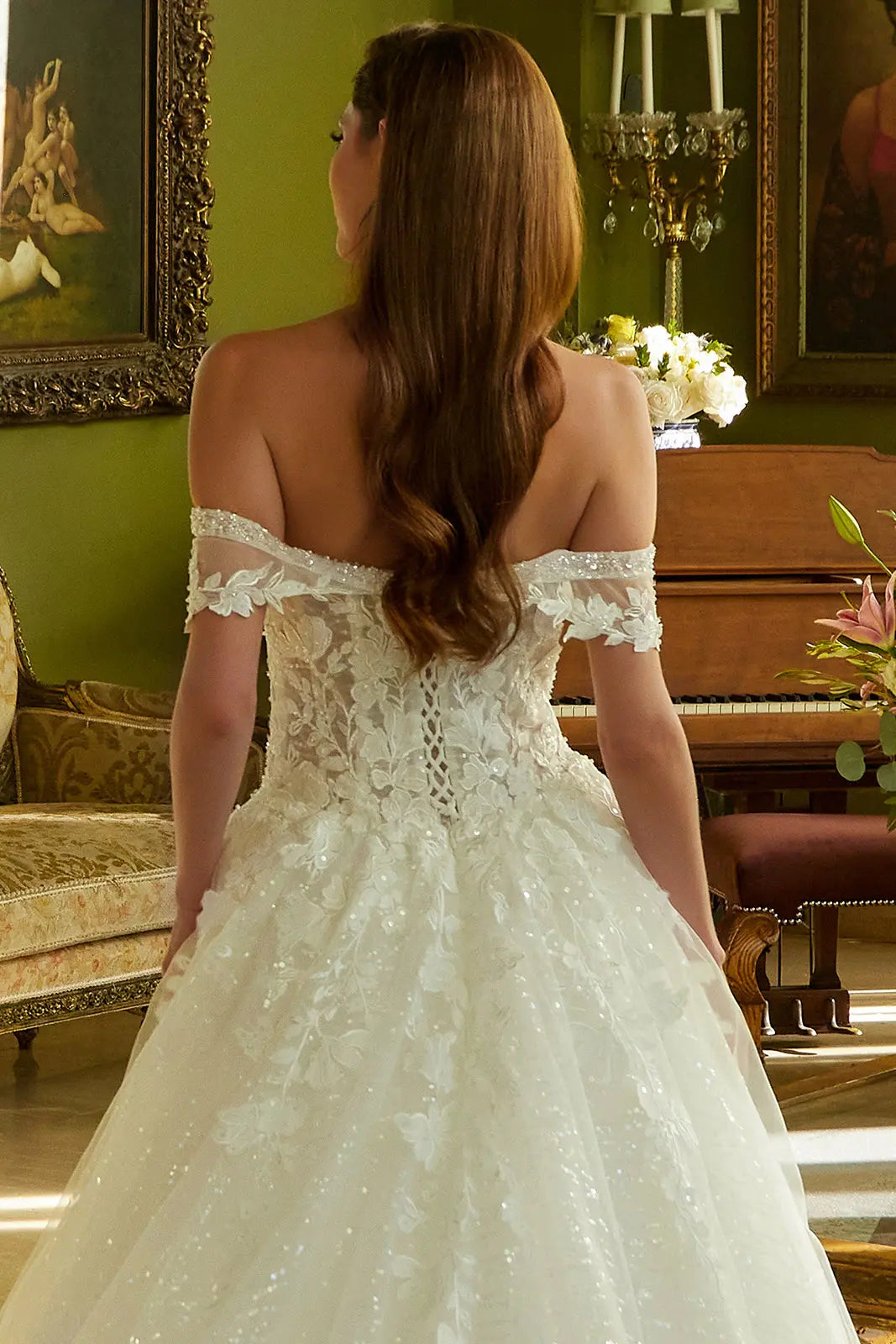 A-Line Wedding Dress With Off-The-Shoulder Detailing, Beading, Sequins And Floral Embroidery-3