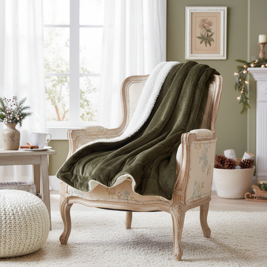 Elacy Evergreen Sherpa Throw Blanket