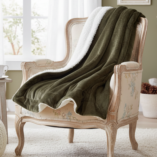 Elacy Evergreen Sherpa Throw Blanket