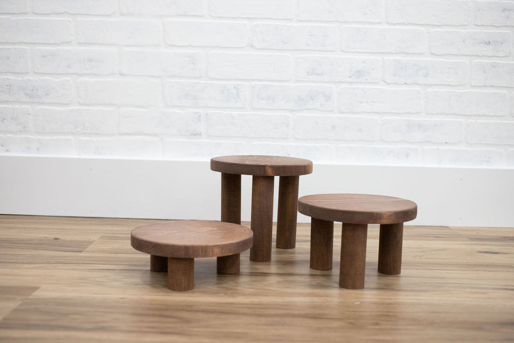 Pedestal Plant Stands, Set of 3 Wood Risers-2