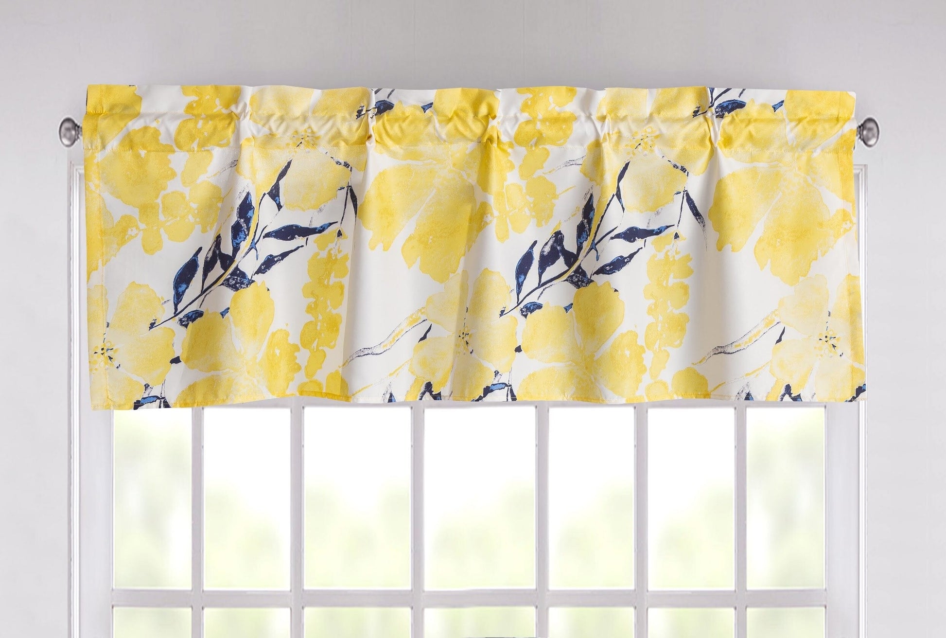 Tache Microfiber Watercolor Tropical Floral Yellow Blue Window Treatment Valance (JHW-841)-0