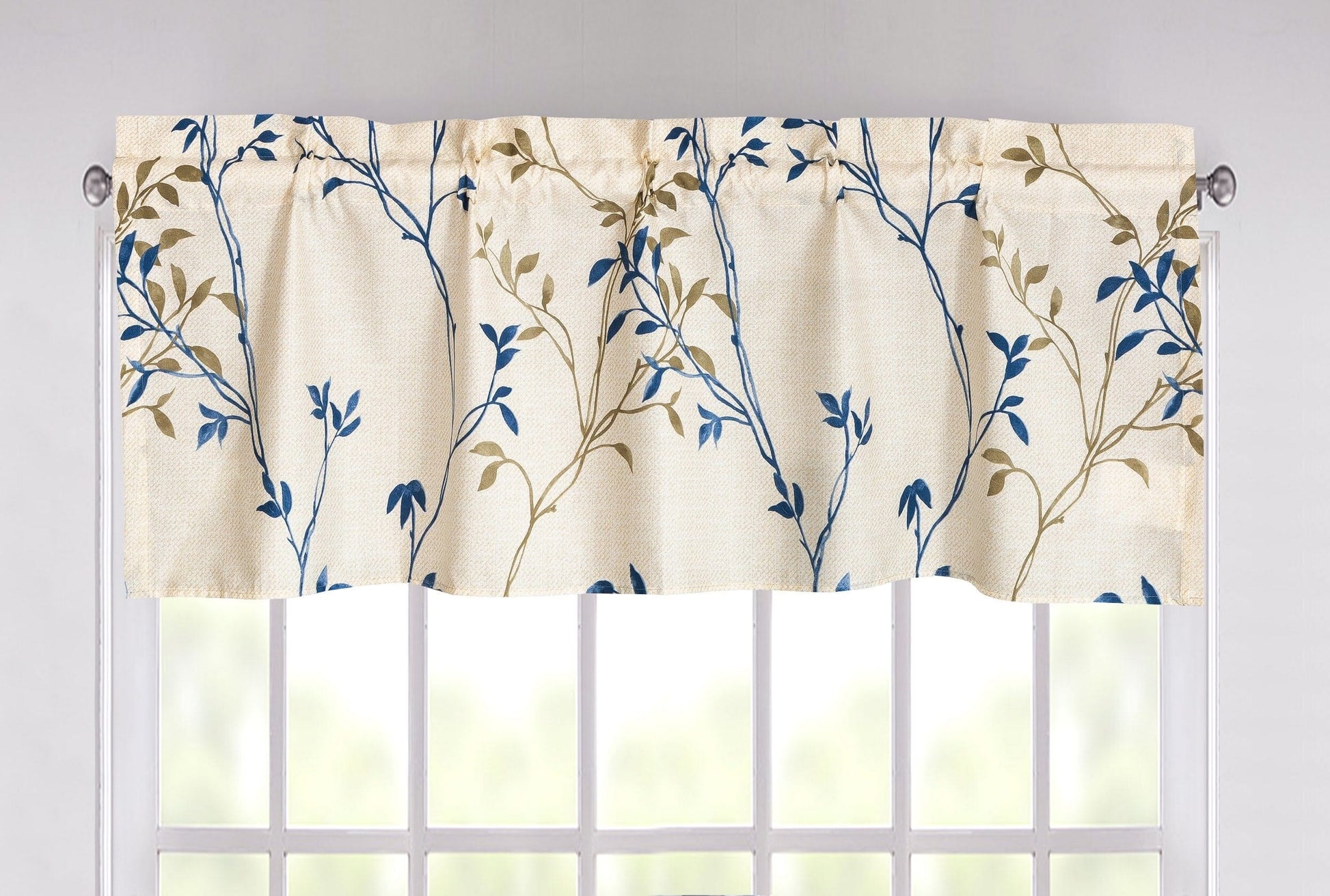 Tache Poplin Cotton Elegant Leaf Vine Cream Beige Window Treatment Valance (JHW-842)-0