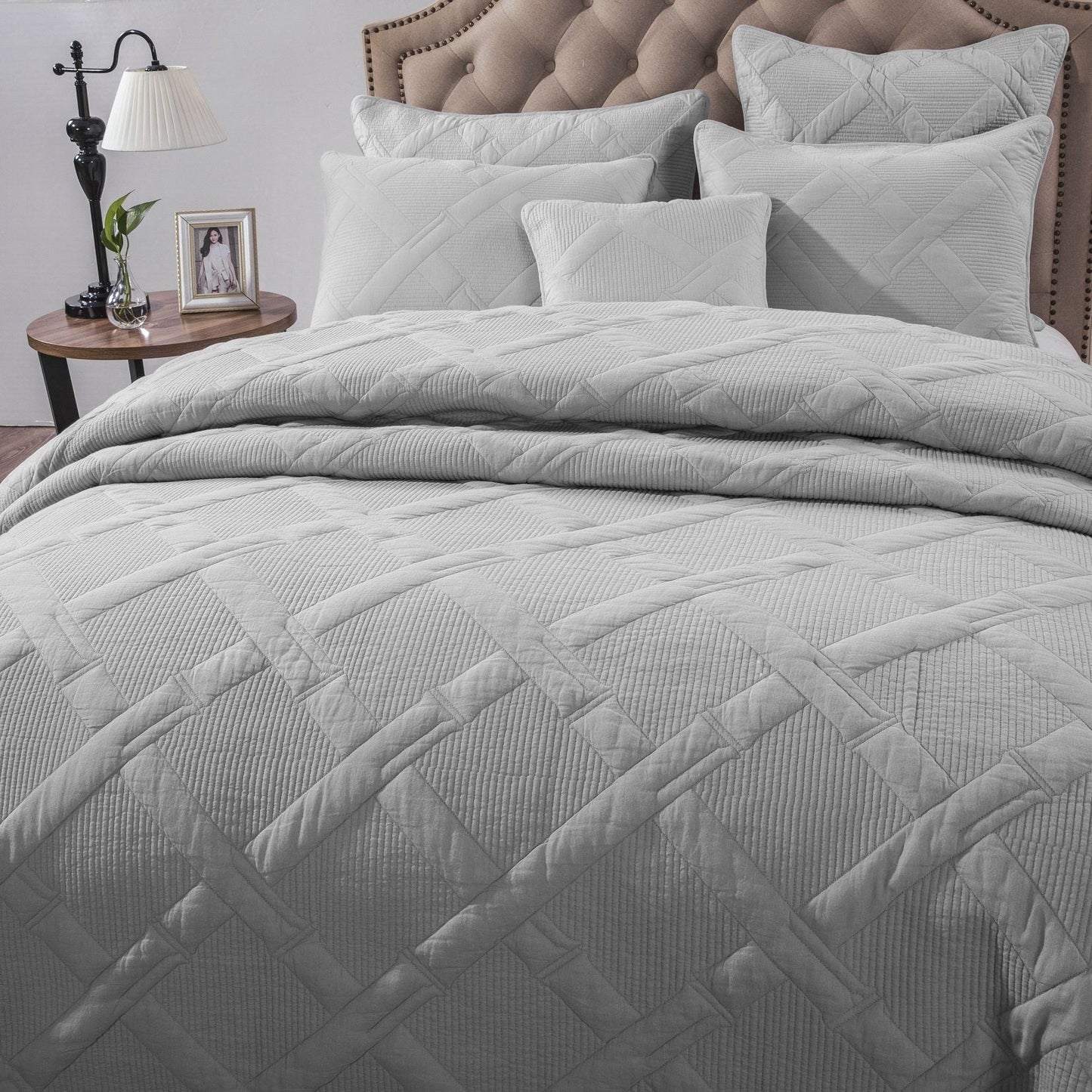 Tache Cotton Light Grey Silver Soothing Pastel Cushion Covers / Euro Sham (JHW-862)-3