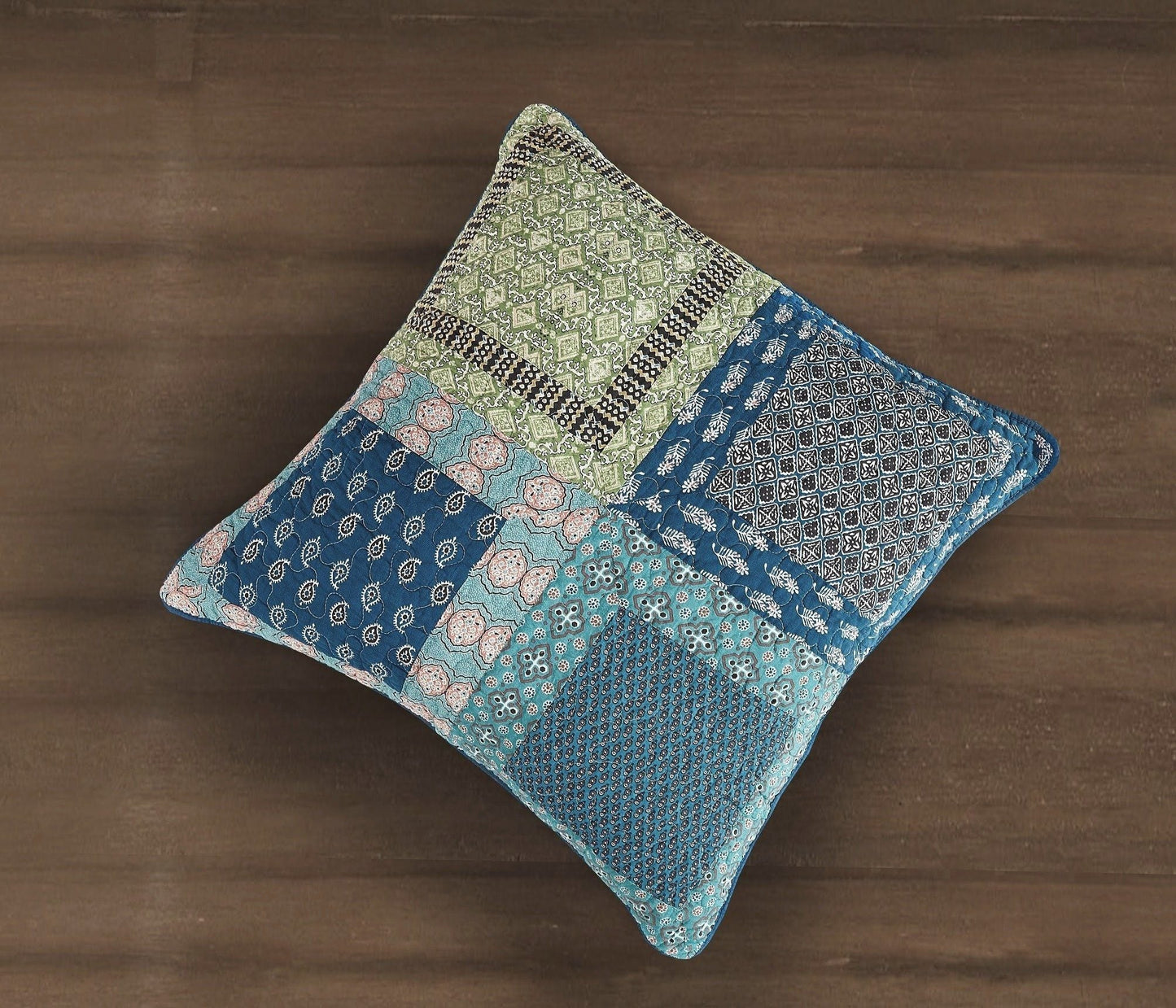 Tache Cotton Patchwork Teal Blue Green Paisley Bohemian Ocean Euro Sham (JHW-888)-1