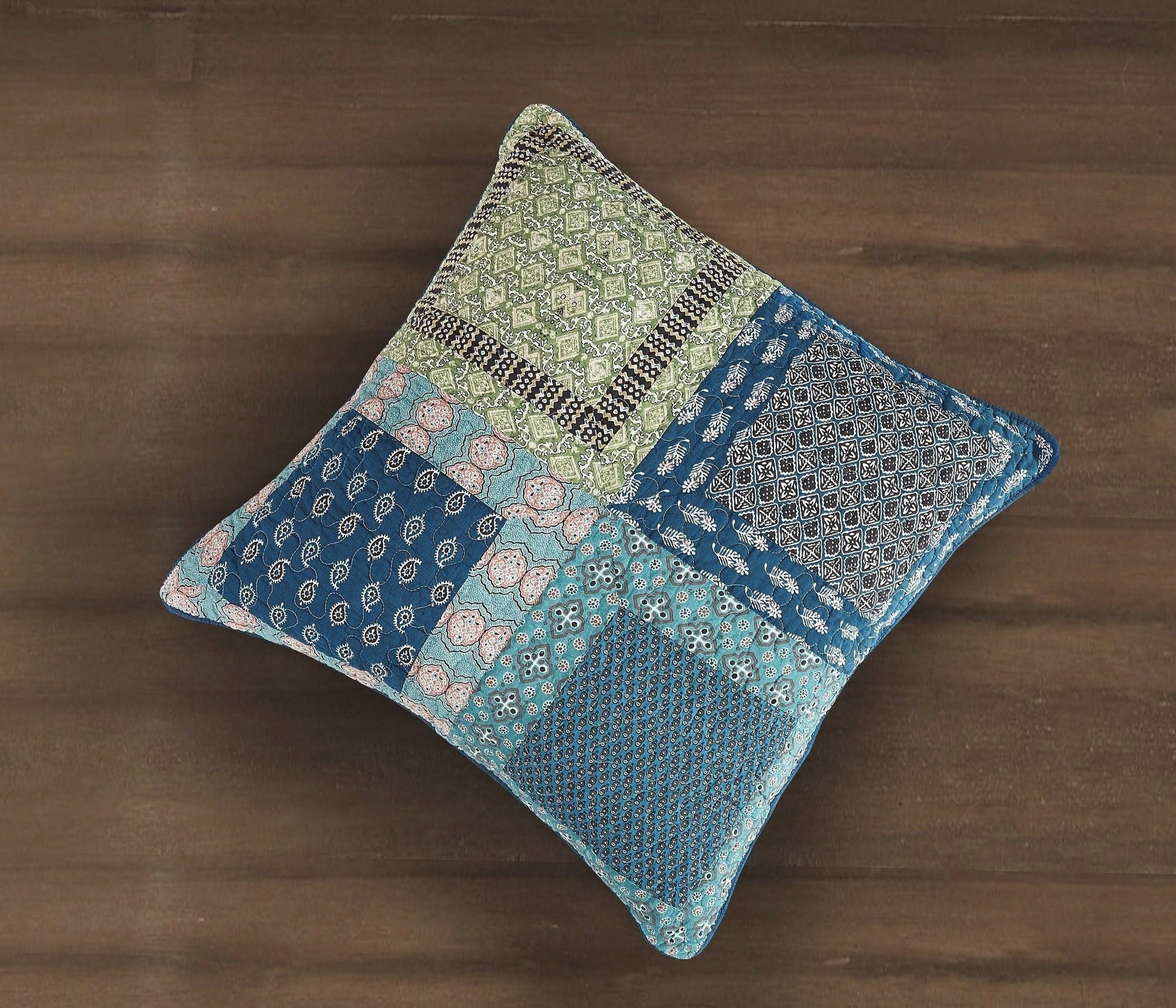 Tache Cotton Patchwork Teal Blue Green Paisley Bohemian Ocean Euro Sham (JHW-888)-1