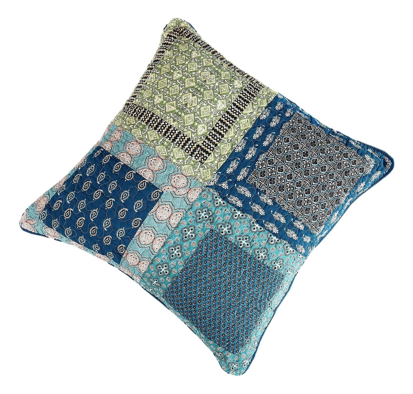 Tache Cotton Patchwork Teal Blue Green Paisley Bohemian Ocean Euro Sham (JHW-888)-0