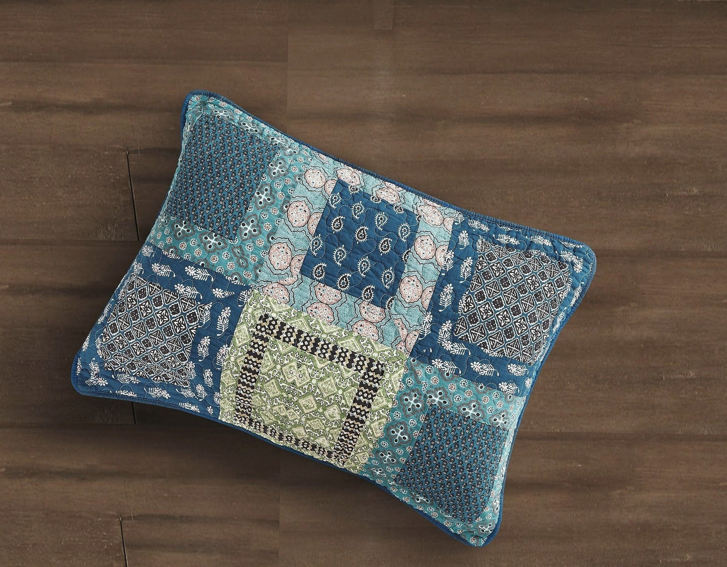 Tache Cotton Patchwork Teal Blue Green Paisley Bohemian Ocean Pillow Sham (JHW-888)-1