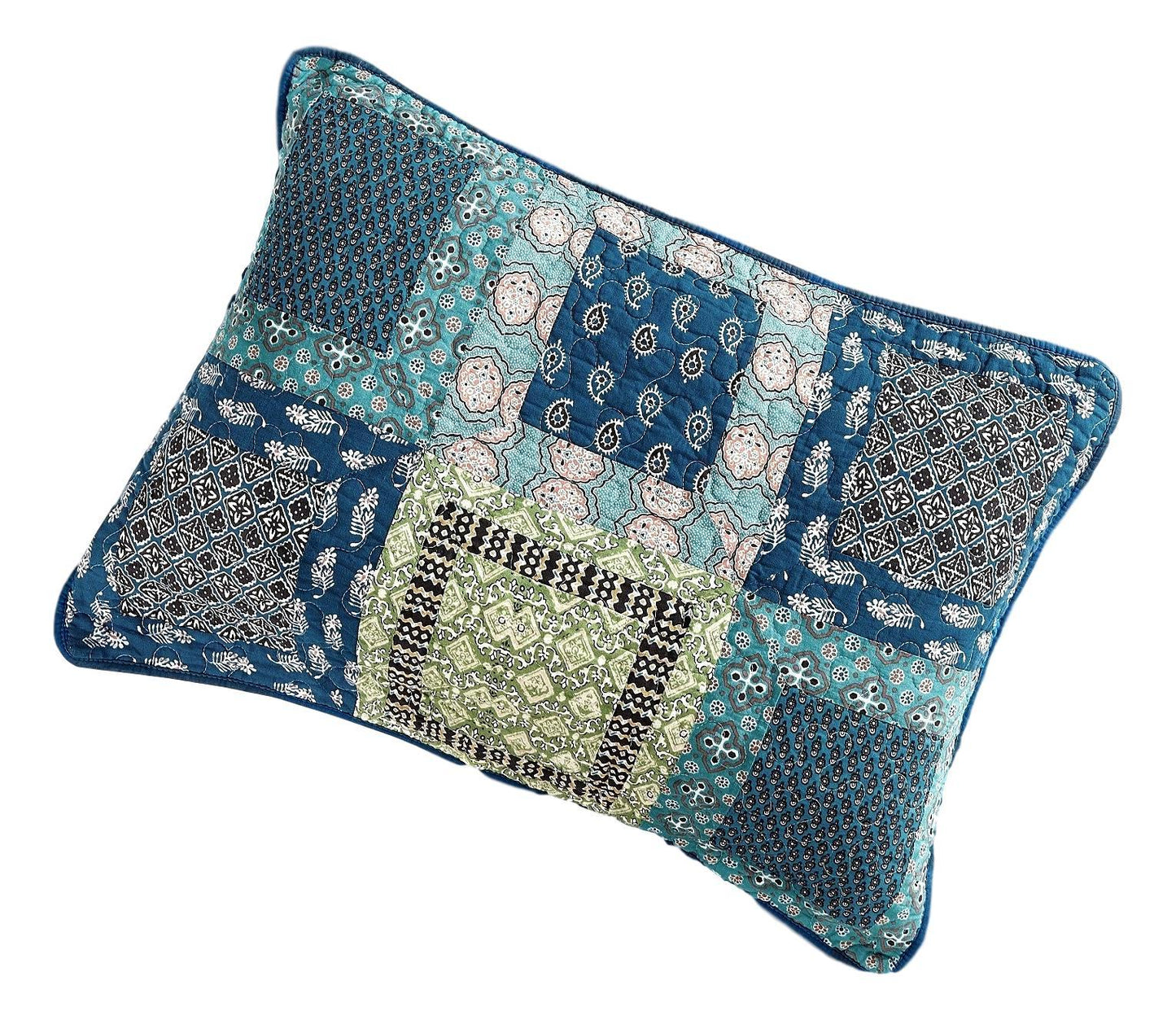 Tache Cotton Patchwork Teal Blue Green Paisley Bohemian Ocean Pillow Sham (JHW-888)-0