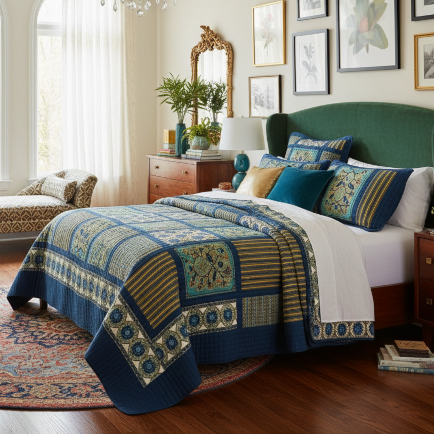 Tache 2-3 Piece Elegant Striped Forest Patchwork Quilt Vibrant Multi Color (JHW-679)-0