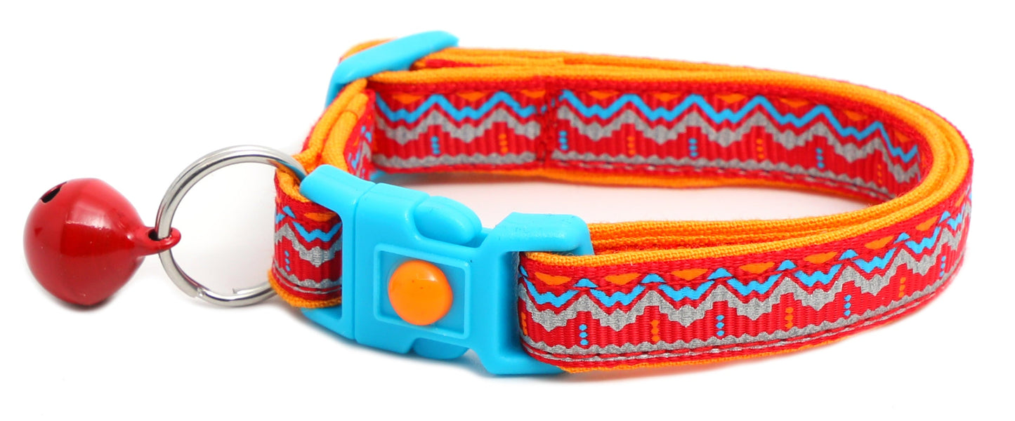 Blue and Orange Aztec Breakaway Cat Collar-8