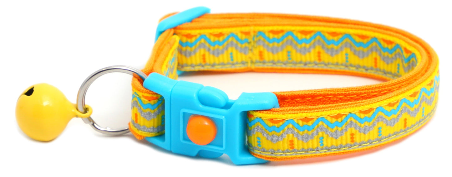 Blue and Orange Aztec Breakaway Cat Collar-7