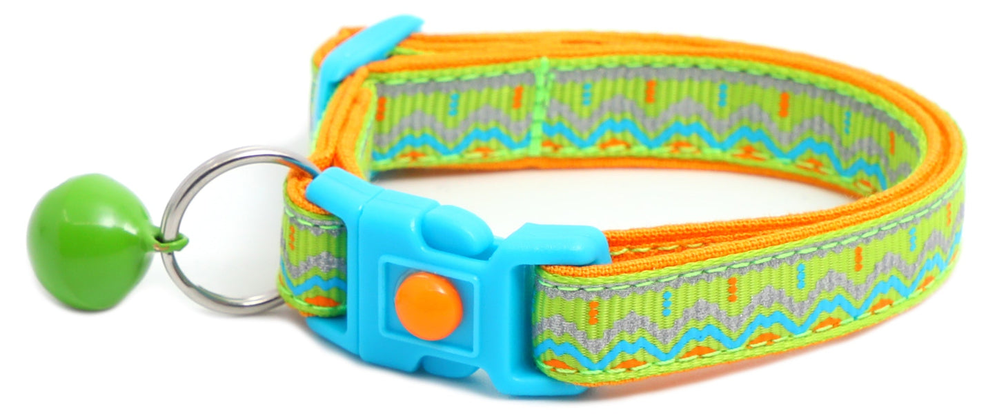 Blue and Orange Aztec Breakaway Cat Collar-6