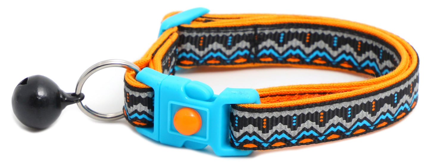 Blue and Orange Aztec Breakaway Cat Collar-4