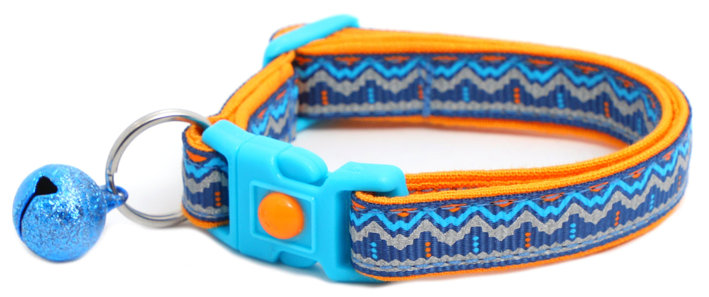 Blue and Orange Aztec Breakaway Cat Collar-5