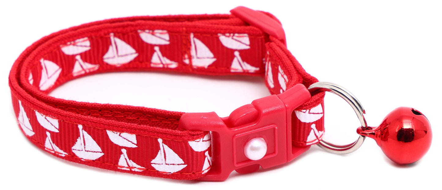 Sailboats on Red Breakaway Cat Collar