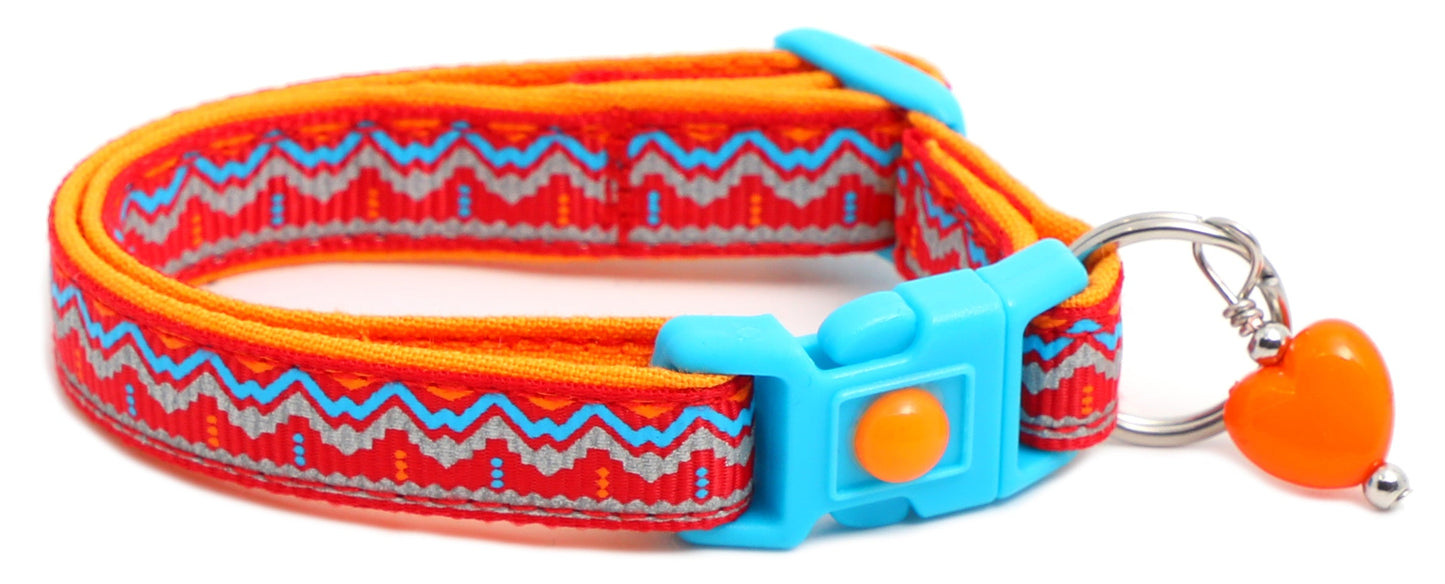 Blue and Orange Aztec Breakaway Cat Collar-17