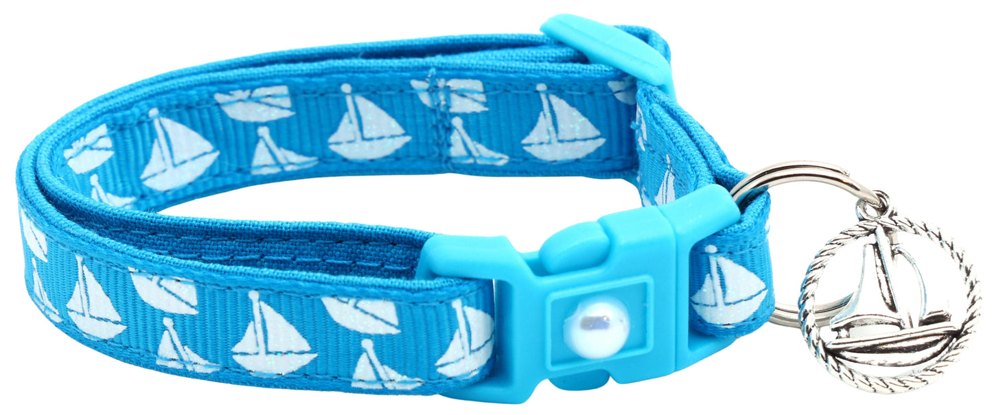 Sailboats on Red Breakaway Cat Collar