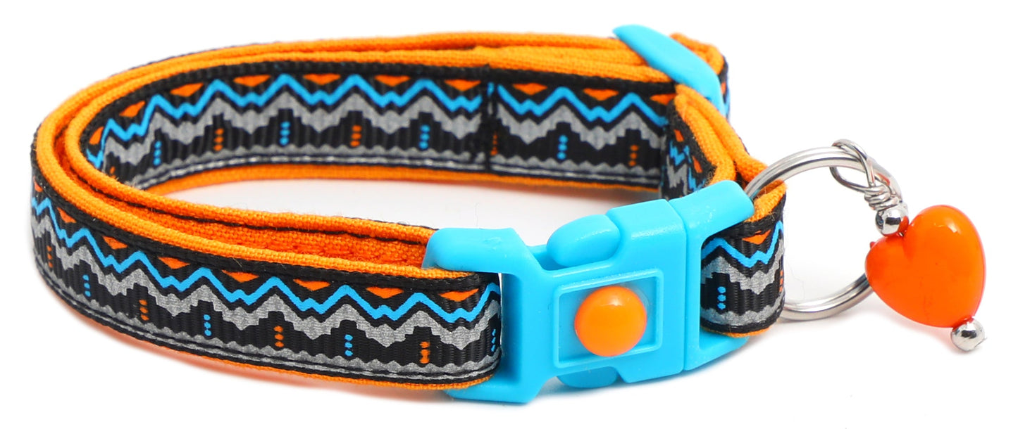 Blue and Orange Aztec Breakaway Cat Collar-14